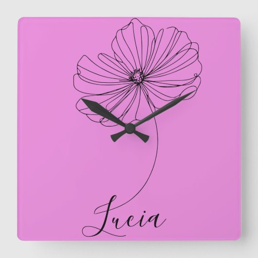 10月コスモスパーソナライズされた誕生フラワーギフト スクエア壁時計 (正面)