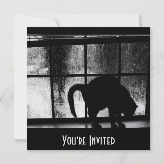 10月シャワーキャットシルエットアットウィンドウ2 B&W 招待状 (正面)