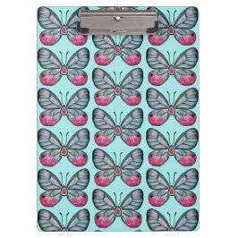 10月ティール（緑がかった色）グラスウィングバタフライパターンデザイン クリップボード