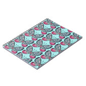 10月ティール（緑がかった色）グラスウィングバタフライパターンデザイン ノートブック (左側)