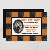 10月ハロウィーン結婚式の日付を保存 招待状 (正面/裏面)