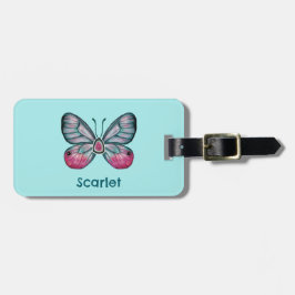 10月パーソナライズされたティール（緑がかった色）グラスウィングバタフライアート ラゲッジタグ