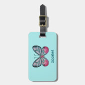 10月パーソナライズされたティール（緑がかった色）グラスウィングバタフライアート ラゲッジタグ (正面縦)