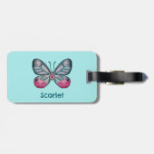 10月パーソナライズされたティール（緑がかった色）グラスウィングバタフライアート ラゲッジタグ (裏面横)