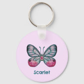 10月パーソナライズされたピンクグラスウィングバタフライアート キーホルダー (正面)