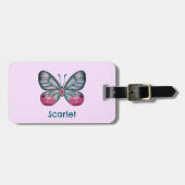 10月パーソナライズされたピンクグラスウィングバタフライアート ラゲッジタグ (正面横)