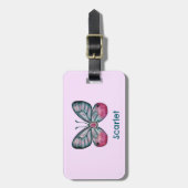 10月パーソナライズされたピンクグラスウィングバタフライアート ラゲッジタグ (正面縦)