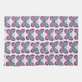 10月ピンクグラスウィングバタフライパターンデザイン キッチンタオル