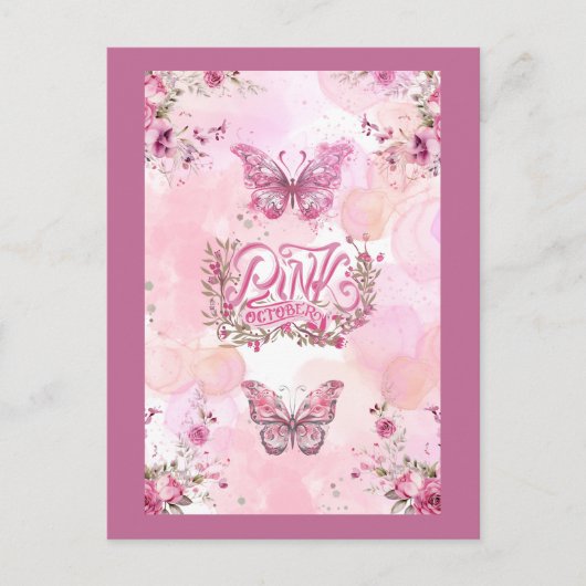 10月ピンク認識度花柄デザイン ポストカード (正面)