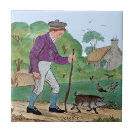 10月ポリクロムウェッジウッドボーイピグアンティークレプロ タイル