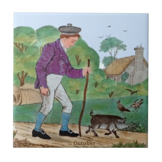 10月ポリクロムウェッジウッドボーイピグアンティークレプロ タイル (正面)