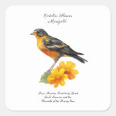 10月マリゴールド花と鳥の誕生 スクエアシール (正面)