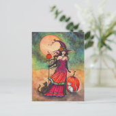 10月ムーンウィッチキャットハロウィーンファンタジーアート ポストカード (スタンド正面)