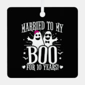 10月結婚10日おもしろい記念 メタルオーナメント (正面)