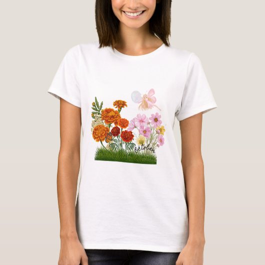 10月誕生フラワーズ&ストーン Tシャツ (正面)