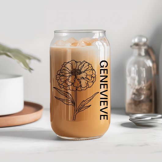 10月誕生フラワーマリゴールド名前をカスタムする ガラス缶