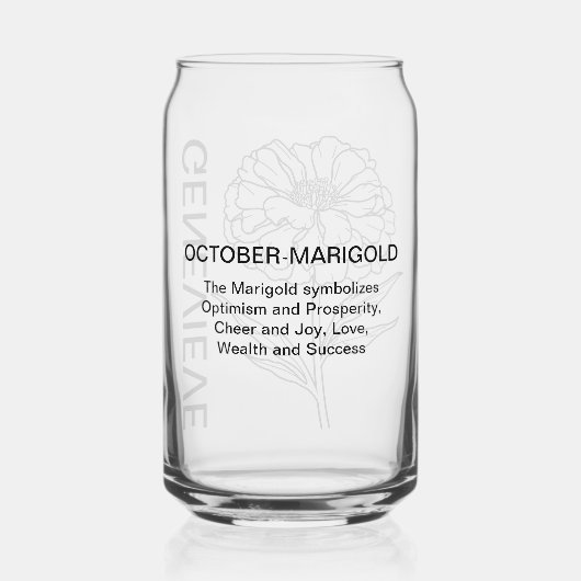 10月誕生フラワーマリゴールド名前をカスタムする ガラス缶 (裏面)