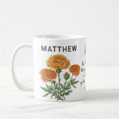 10月誕生フラワーマリゴールド追加の名前 コーヒーマグカップ (左)