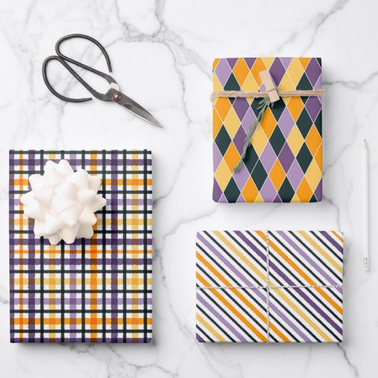 10月誕生日おもしろいオレンジパープルブラック3 ラッピングペーパーシート (正面)