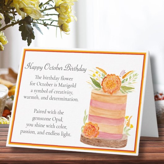 10月誕生日フラワーマリゴールズオンケーキ カード