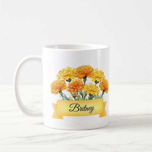 10月誕生日フラワーマリゴールド コーヒーマグカップ (左)