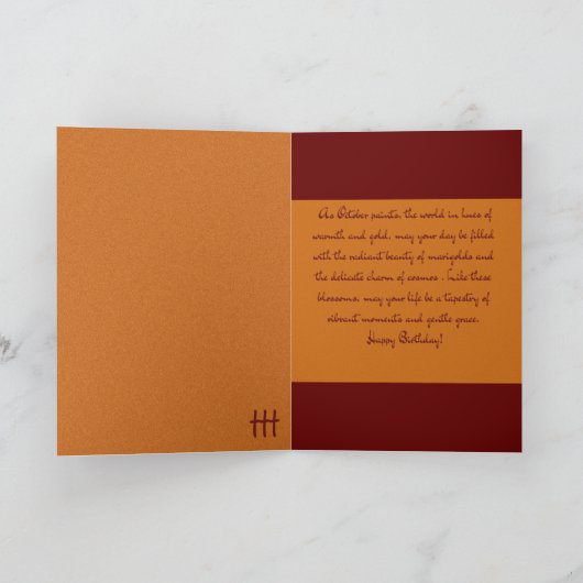 10月誕生日フローラカードMarigolds/コスモス サンキューカード (内部)