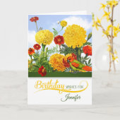 10月誕生日マリゴルドガーデンと名前 カード (黄色い花)