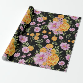 10月誕生月フラワーマリゴールドコスモス ラッピングペーパー