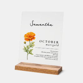 10月誕生月フラワーマリゴールドパーソナライズされた アクリルサイン