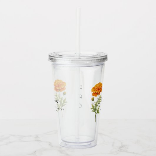 10月誕生月フラワーマリゴールドパーソナライズされた アクリルタンブラー (右)