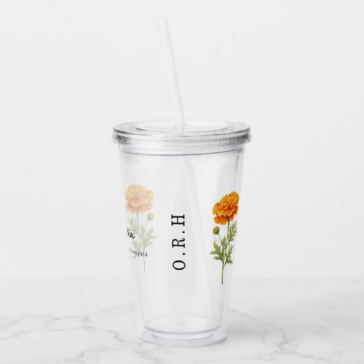 10月誕生月フラワーマリゴールドパーソナライズされた アクリルタンブラー (左)