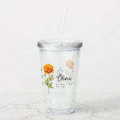10月誕生月フラワーマリゴールドパーソナライズされた アクリルタンブラー (裏面)