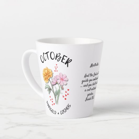 10月誕生月花クリスチャンパーソナライズされた カフェラテマグ (左アングル)