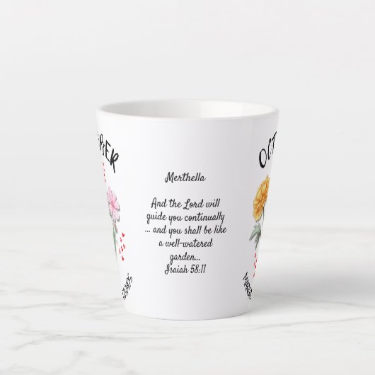10月誕生月花クリスチャンパーソナライズされた カフェラテマグ (正面)