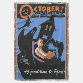 10月読書の図書館ハロウィンポスター スローブランケット (正面縦)