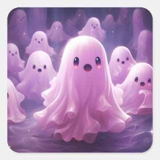 10月31日ハッピーハローウィンかわいいピンク幽霊 スクエアシール