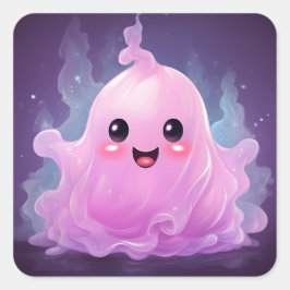 10月31日ハッピーハローウィンかわいいピンク幽霊 スクエアシール