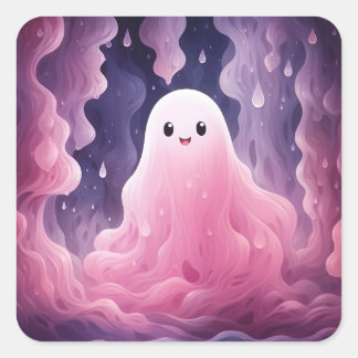 10月31日ハロウィンキュートピンク幽霊 スクエアシール