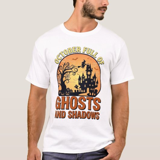 10月 フル ゴースト シャドウズ ハロウィン 仮装 パーティー 飾り Tシャツ (正面)