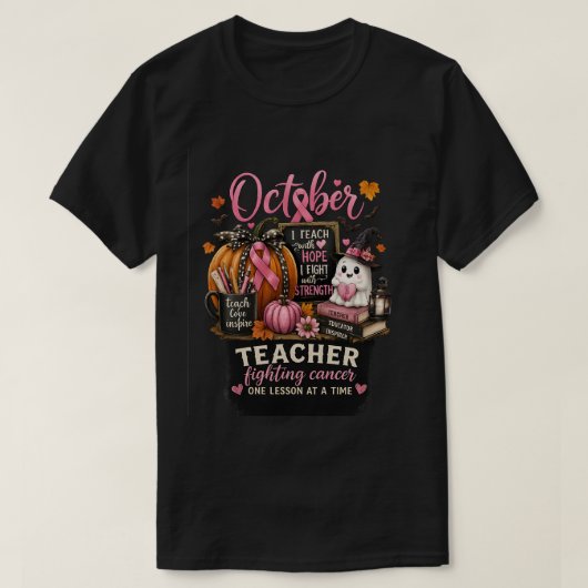 10月・教師・ストロング | 乳がん啓発 Tシャツ (デザイン正面)