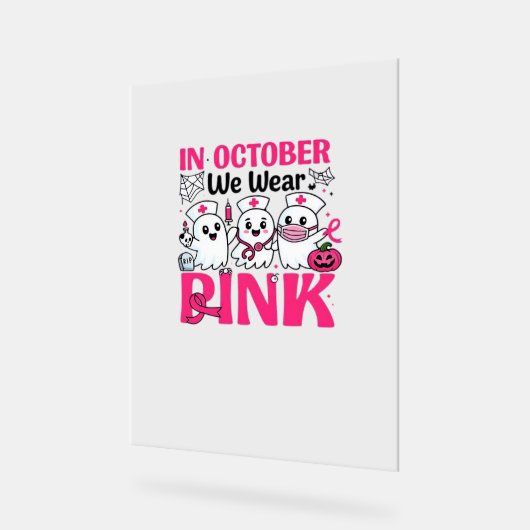 10月We衣服ピンクナース乳がん認識度 アクリルサイン (傾斜)