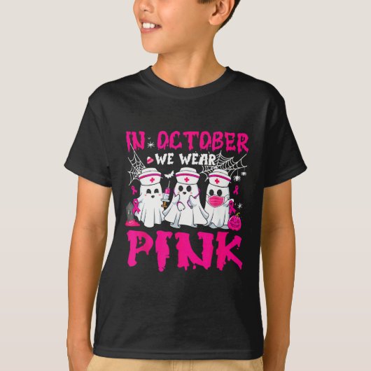 10月We衣服ピンクナース幽霊ハロウィーンブレスト Tシャツ (正面)