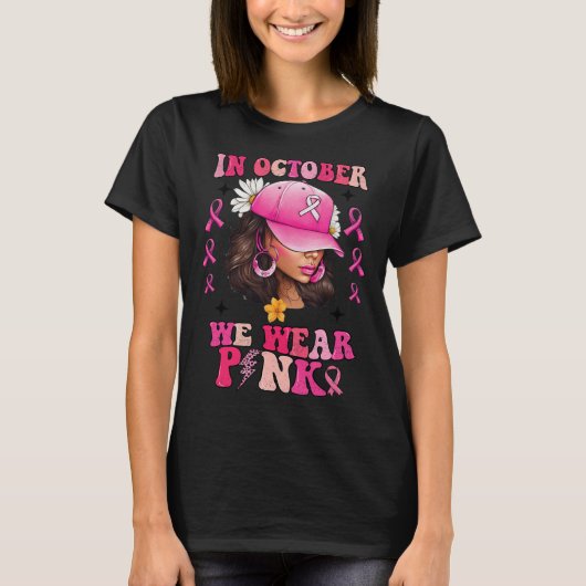 10月We衣服ピンクブラック女性乳がん阿波 Tシャツ (正面)