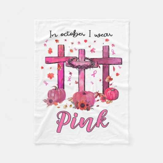 10月We衣服ピンクリスチャン乳がん認識 フリースブランケット (正面)