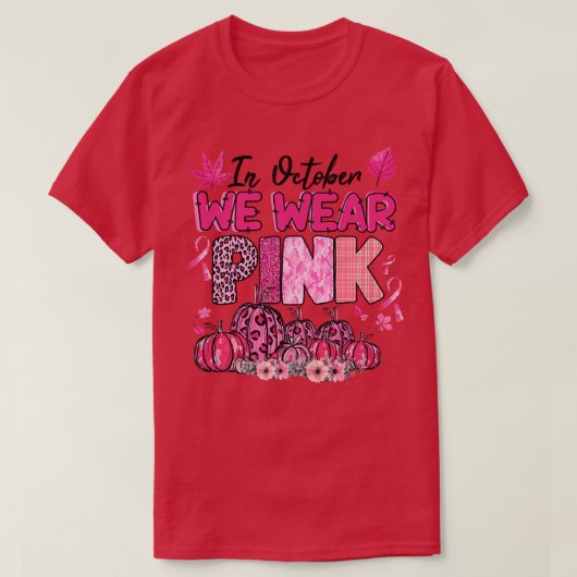10月We衣服ピンクリボンレオパンプキンブレ Tシャツ (デザイン正面)