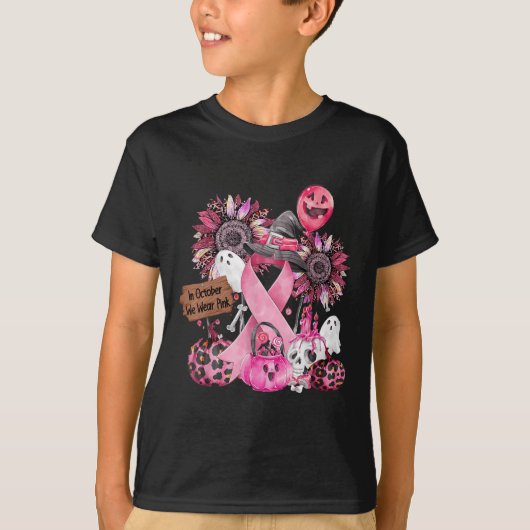 10月We衣服ピンクリボン幽霊ハロウィンブレ Tシャツ (正面)