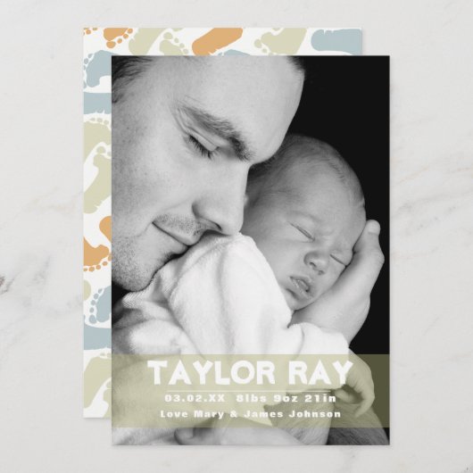 10本の指と指、かわいいベビーアナウンス 案内状 (正面/裏面)