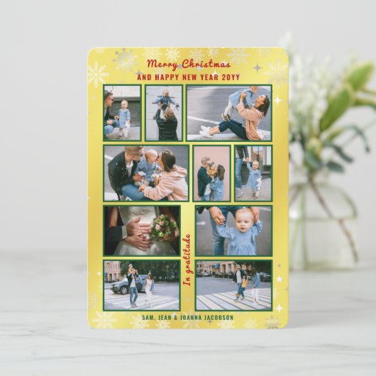 10枚かわいいゴールデンエレガントドのコラージュパーソナライズされた シーズンカード (スタンド正面)