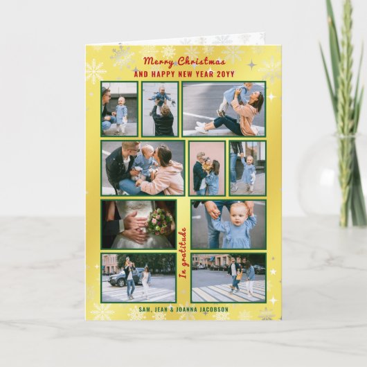 10枚かわいいゴールデンエレガントドのコラージュパーソナライズされた シーズンカード (正面)