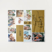 10枚の写真を飾ったオーダーメイドのゴールド仕様 タペストリー (正面(横))